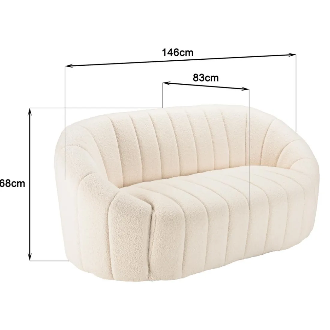 Canapé coquillage 2 places en tissu bouclette écru LEOPOLD