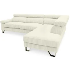 Canapé d'angle à droite avec têtières relevables Quentin Velours côtelé Beige