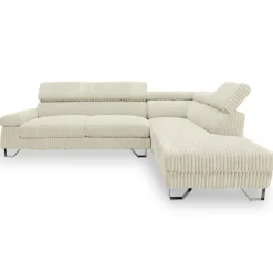 Canapé d'angle à droite avec têtières relevables Quentin Velours côtelé Beige