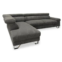 Canapé d'angle à gauche avec têtières relevables Quentin Velours côtelé Gris