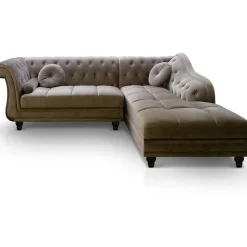 Canapé d'angle Brittish Velours Taupe style Chesterfield