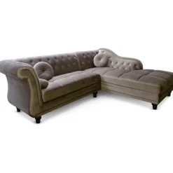 Canapé d'angle Brittish Velours Taupe style Chesterfield