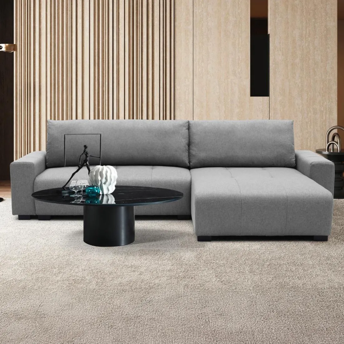 Canapé d'angle convertible élégant Malone Tissu Gris