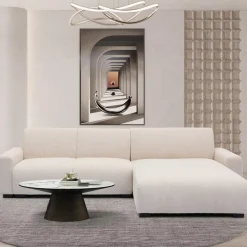 Canapé d'angle moderne Wallis Velours côtelé Crème