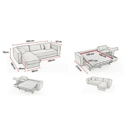 Canapé d'angle reversible Bleu convertible express avec méridienne coffre ISABELLA Angle