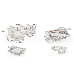 Canapé d'angle reversible Gris Clair convertible express avec méridienne coffre ISABELLA Angle