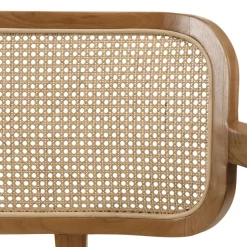 Canapé FLORES 2 places en teck avecdossier cannage naturel et coussin gris WILL Marron