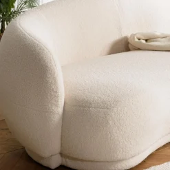 Canapé haricot 3 places en tissu bouclette écru LEOPOLD