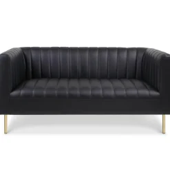 Canapé moderne 2 places à coutures verticales Sacramento Simili Noir