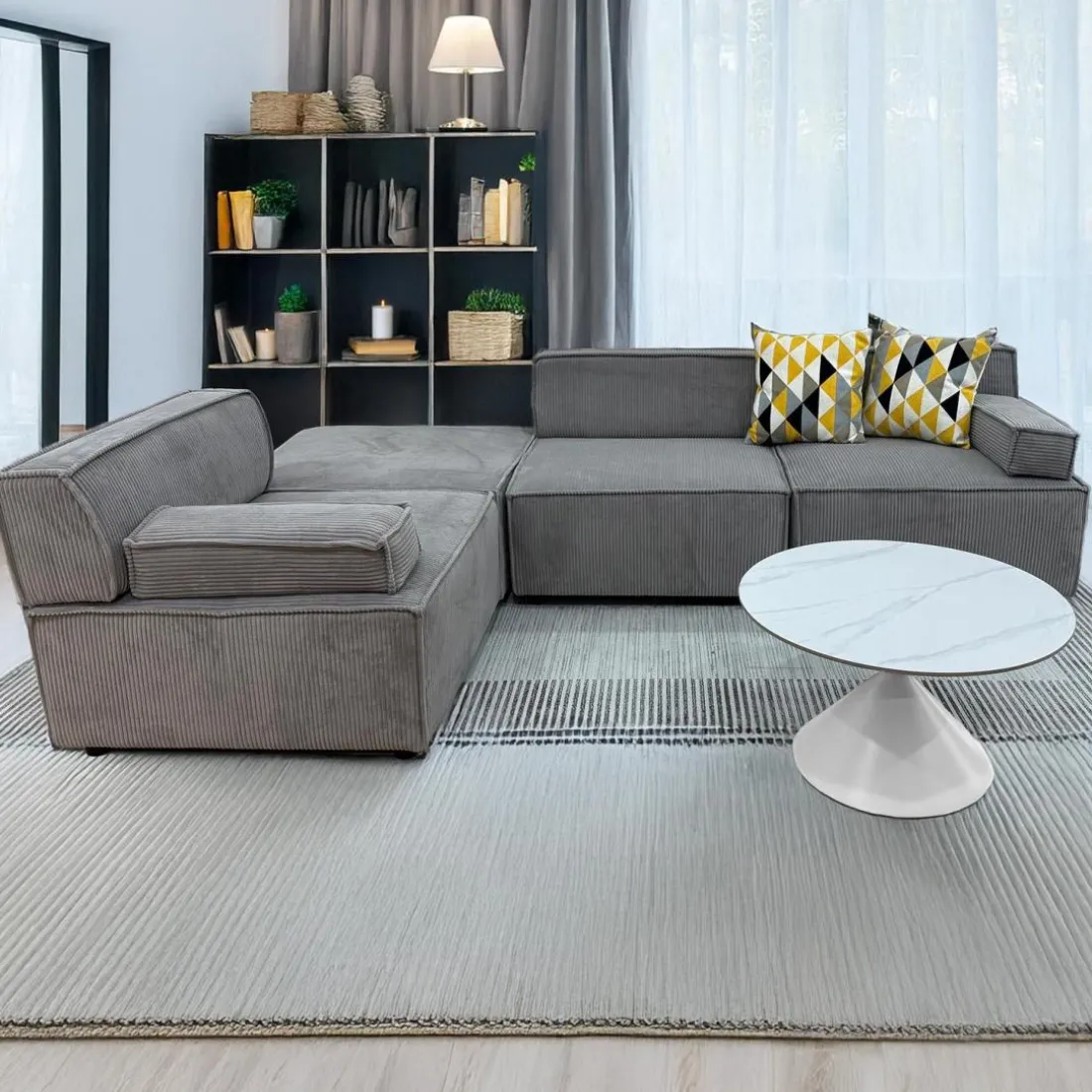 Canapé modulable Benoit Velours côtelé Gris