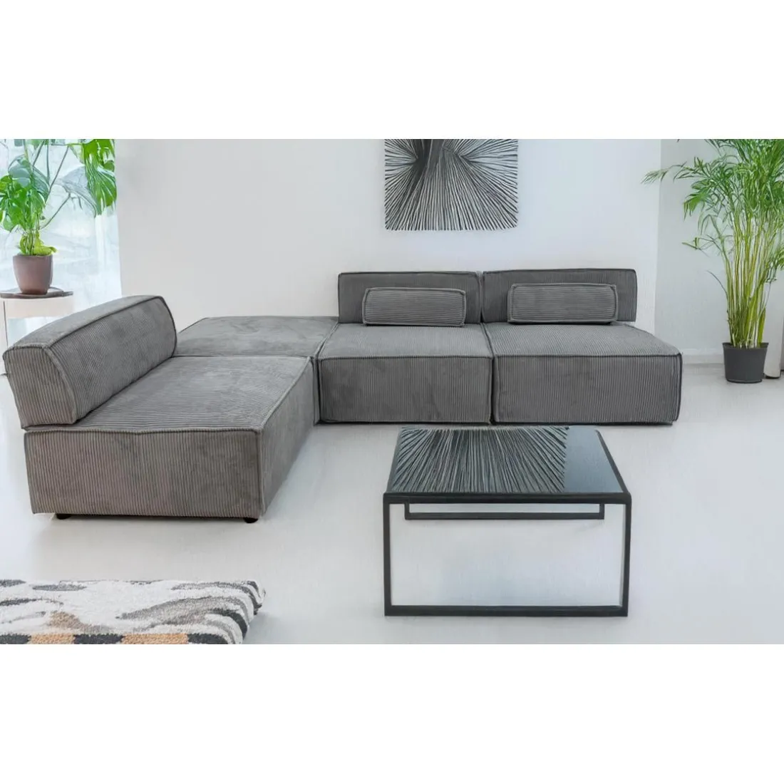 Canapé modulable Benoit Velours côtelé Gris