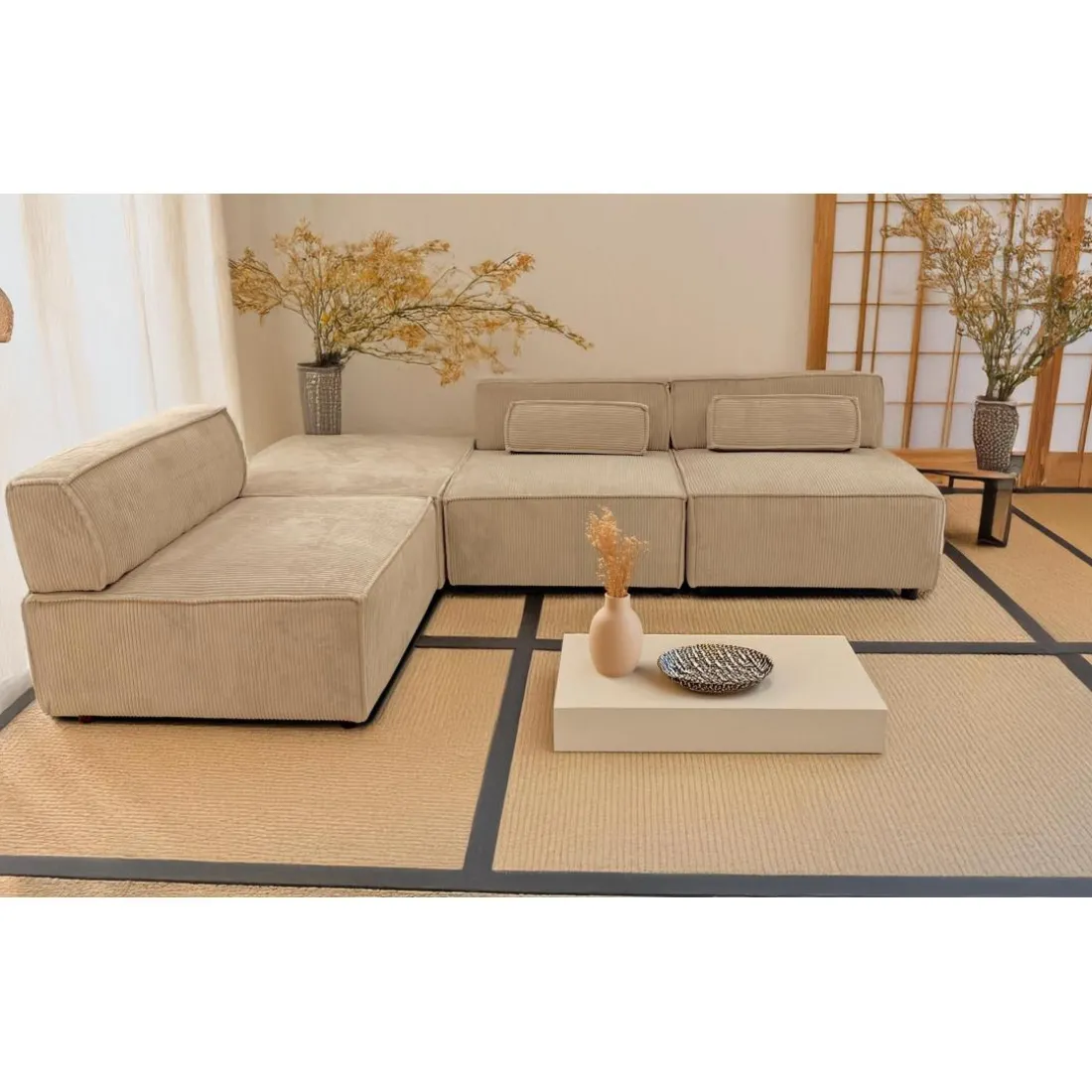 Canapé modulable Benoit Velours côtelé Beige