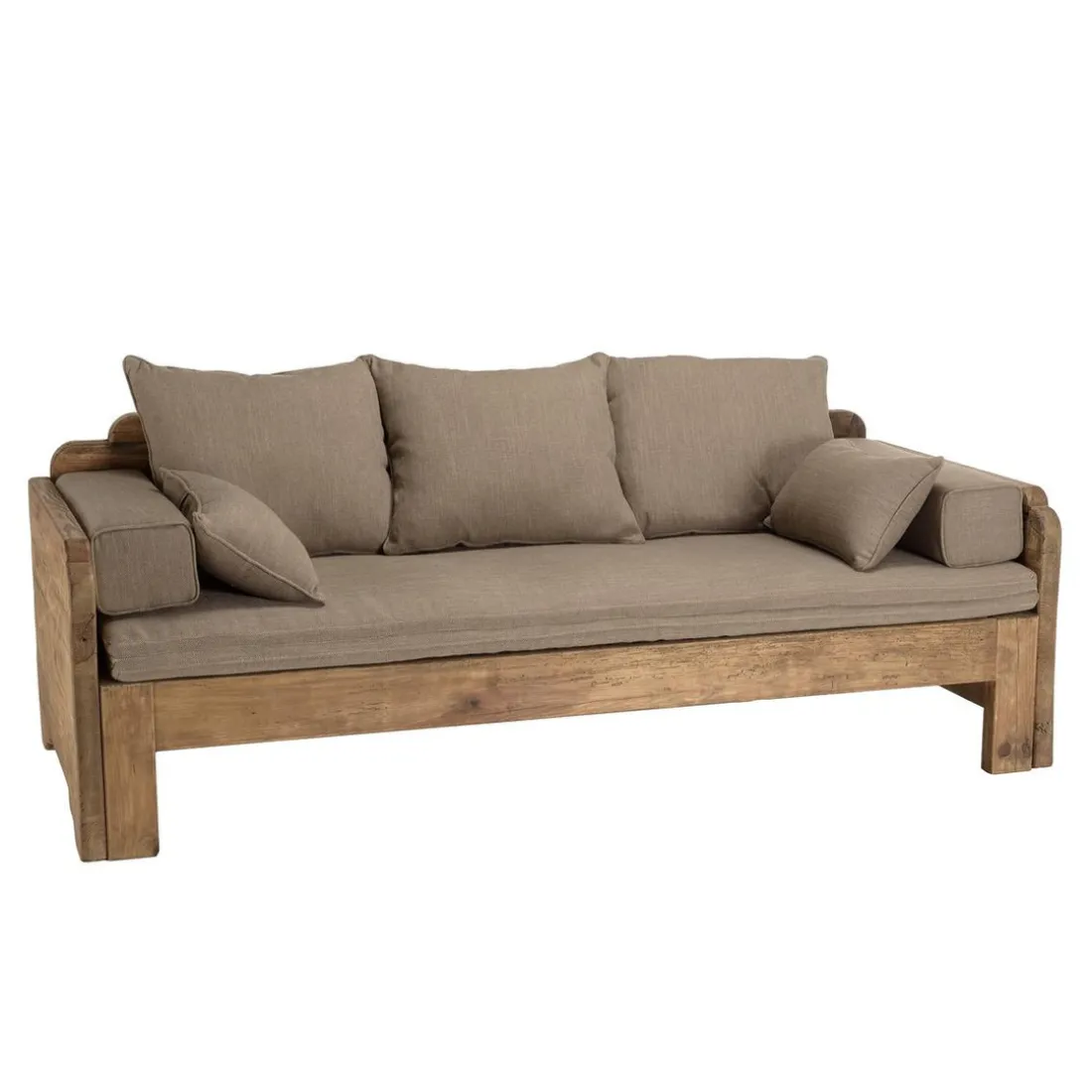 Canapé-lit bois Pin recyclé avec coussins