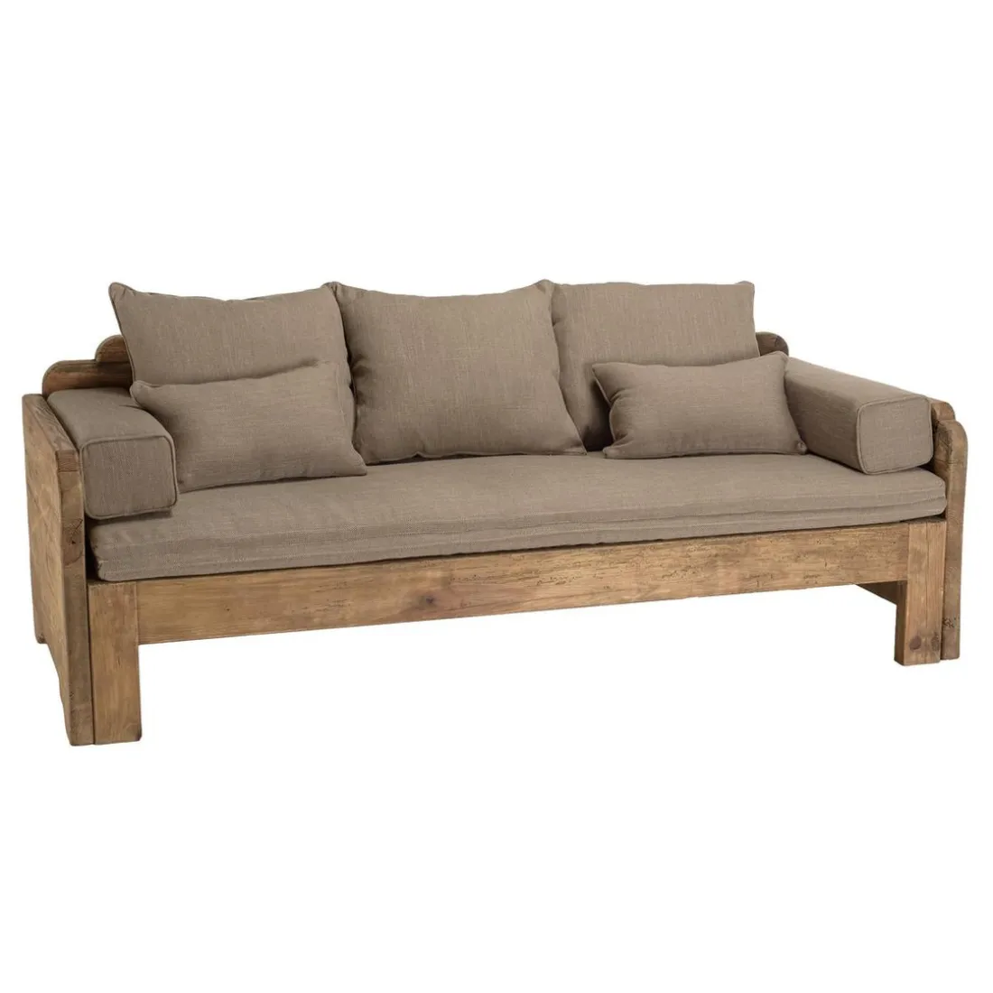 Canapé-lit bois Pin recyclé avec coussins