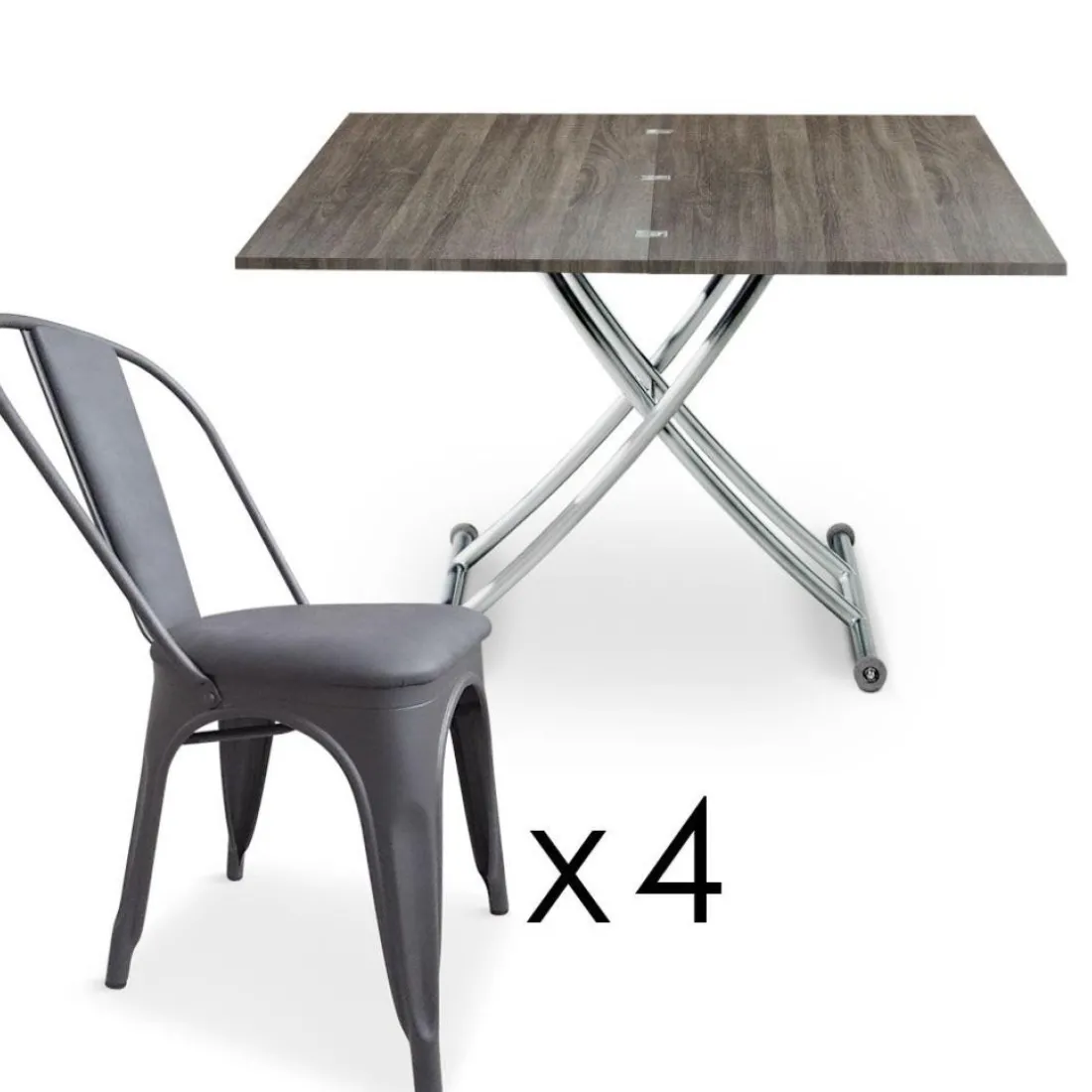 Carrera Bois Vintage avec 4 chaises empilables Gordon matelassées Gris