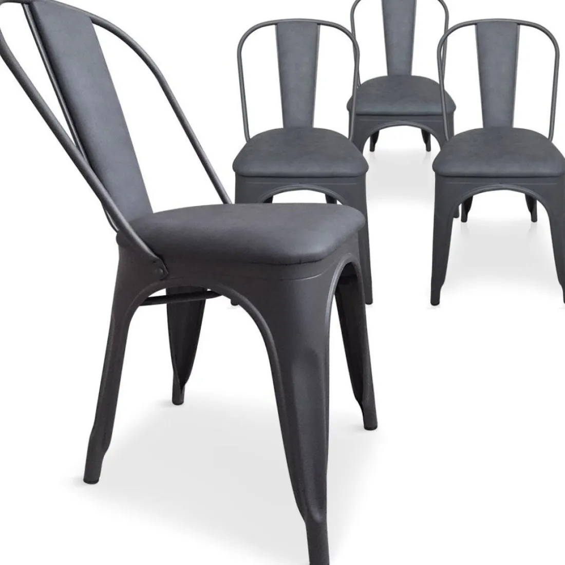 Carrera Bois Vintage avec 4 chaises empilables Gordon matelassées Gris