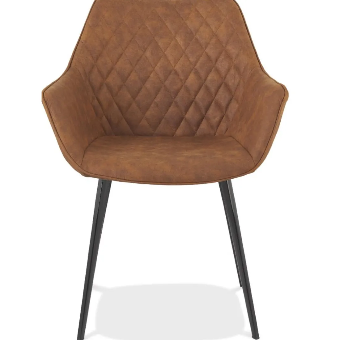 Chaise avec accoudoirs 'CHIGI' gaufrée en microfibre brune et pieds en métal noir