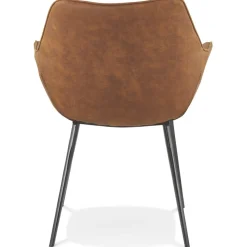 Chaise avec accoudoirs 'CHIGI' gaufrée en microfibre brune et pieds en métal noir