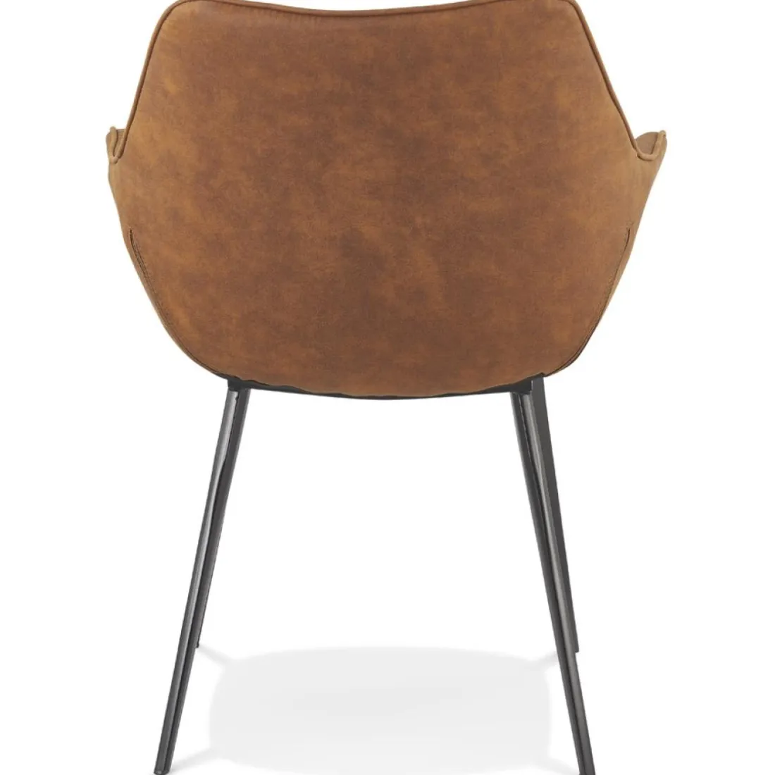 Chaise avec accoudoirs 'CHIGI' gaufrée en microfibre brune et pieds en métal noir