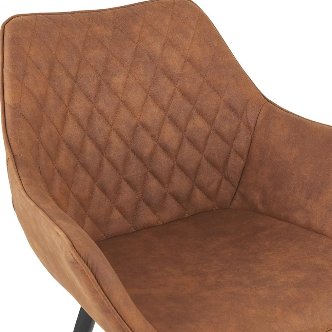 Chaise avec accoudoirs 'CHIGI' gaufrée en microfibre brune et pieds en métal noir