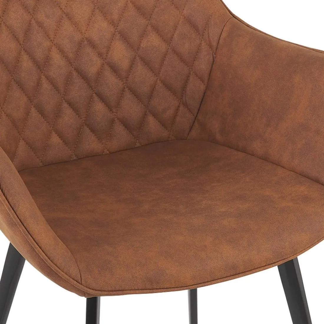 Chaise avec accoudoirs 'CHIGI' gaufrée en microfibre brune et pieds en métal noir