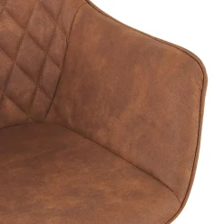 Chaise avec accoudoirs 'CHIGI' gaufrée en microfibre brune et pieds en métal noir