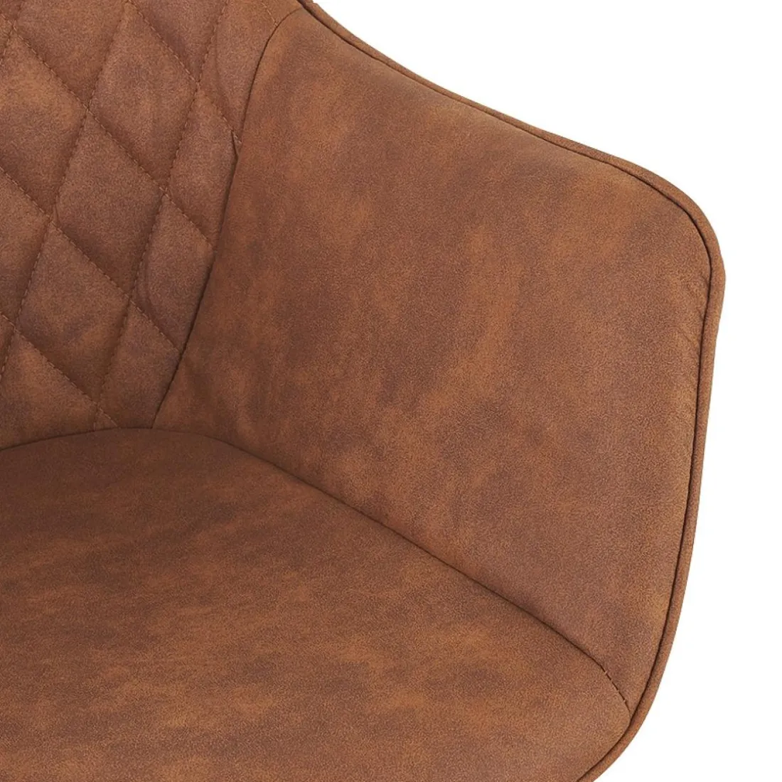 Chaise avec accoudoirs 'CHIGI' gaufrée en microfibre brune et pieds en métal noir