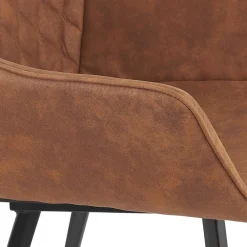 Chaise avec accoudoirs 'CHIGI' gaufrée en microfibre brune et pieds en métal noir