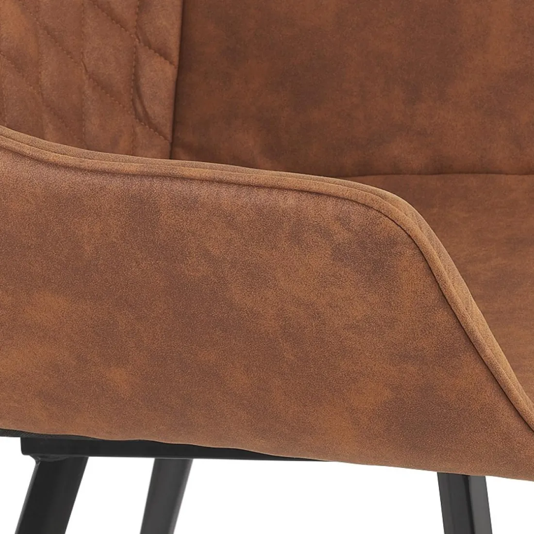 Chaise avec accoudoirs 'CHIGI' gaufrée en microfibre brune et pieds en métal noir