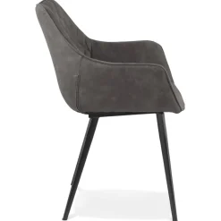 Chaise avec accoudoirs 'CHIGI' gaufrée en microfibre gris foncé et pieds en métal noir
