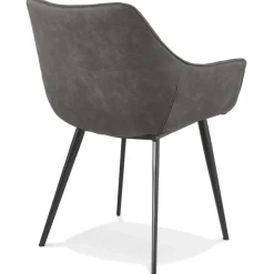 Chaise avec accoudoirs 'CHIGI' gaufrée en microfibre gris foncé et pieds en métal noir