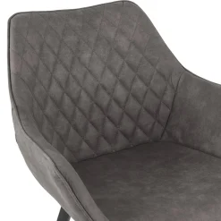 Chaise avec accoudoirs 'CHIGI' gaufrée en microfibre gris foncé et pieds en métal noir