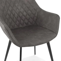 Chaise avec accoudoirs 'CHIGI' gaufrée en microfibre gris foncé et pieds en métal noir
