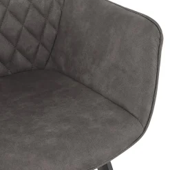 Chaise avec accoudoirs 'CHIGI' gaufrée en microfibre gris foncé et pieds en métal noir