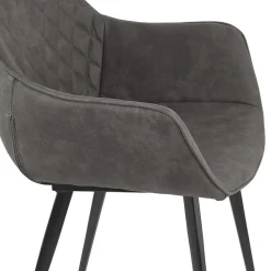 Chaise avec accoudoirs 'CHIGI' gaufrée en microfibre gris foncé et pieds en métal noir