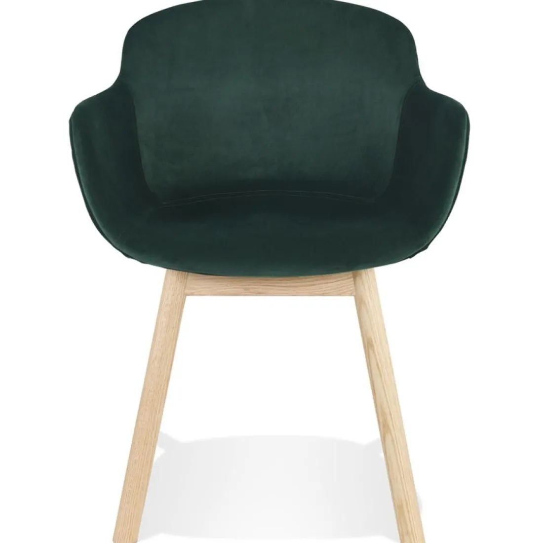 Chaise avec accoudoirs 'FRIDA' en velours vert et pieds en bois naturel