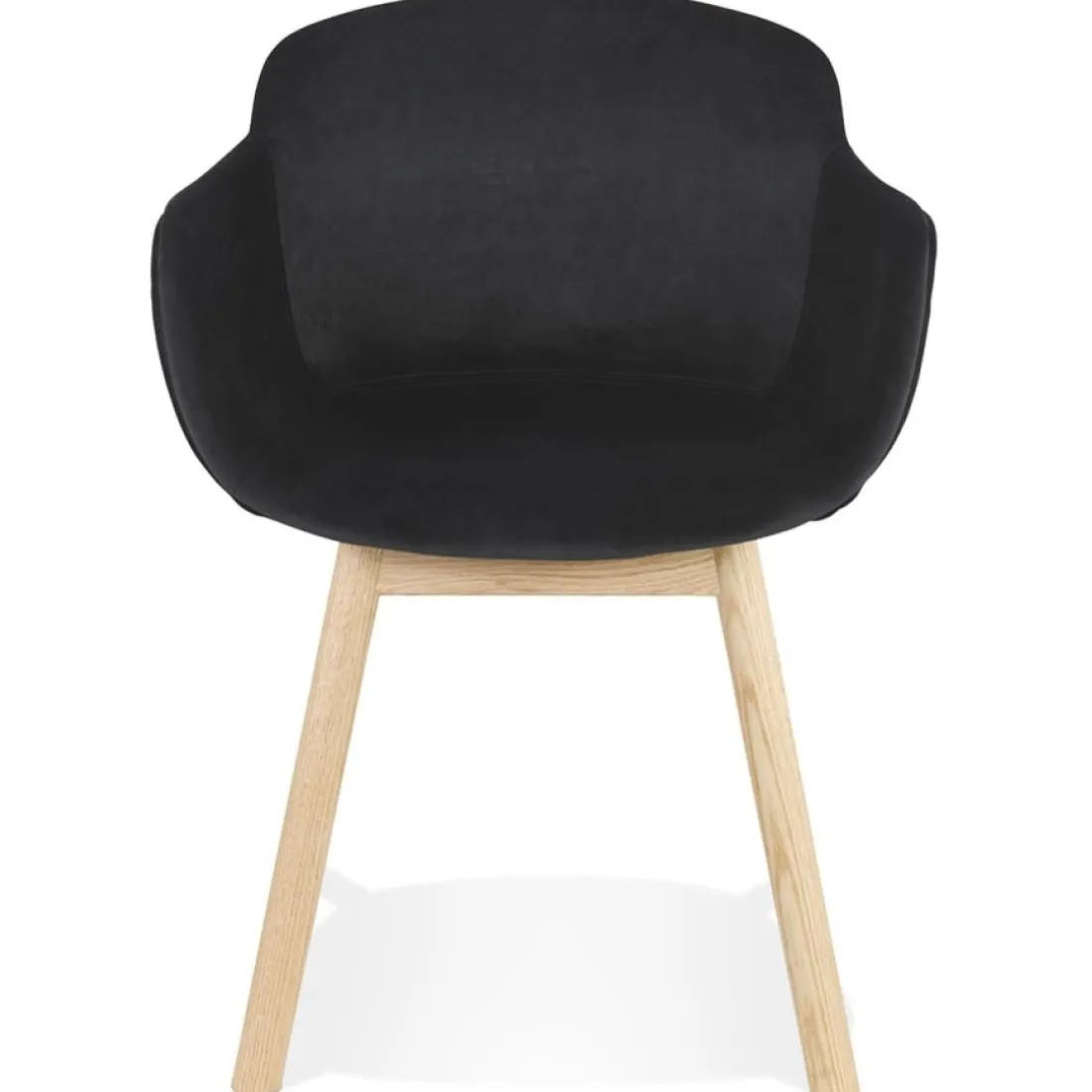 Chaise avec accoudoirs 'FRIDA' en velours noir et pieds en bois naturel