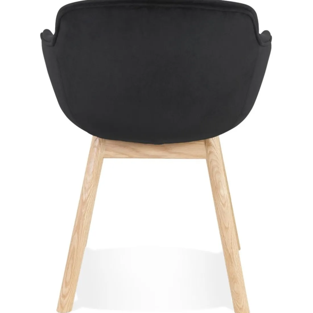 Chaise avec accoudoirs 'FRIDA' en velours noir et pieds en bois naturel