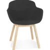 Chaise avec accoudoirs 'LAMBIC' en tissu noir et pieds en bois naturel