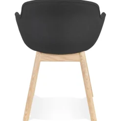 Chaise avec accoudoirs 'LAMBIC' en tissu noir et pieds en bois naturel