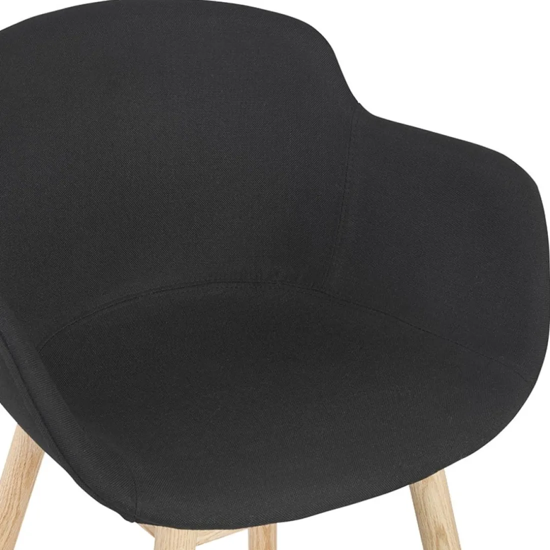 Chaise avec accoudoirs 'LAMBIC' en tissu noir et pieds en bois naturel