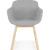 Chaise avec accoudoirs 'LAMBIC' en tissu gris clair et pieds en bois naturel