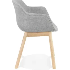 Chaise avec accoudoirs 'LAMBIC' en tissu gris clair et pieds en bois naturel