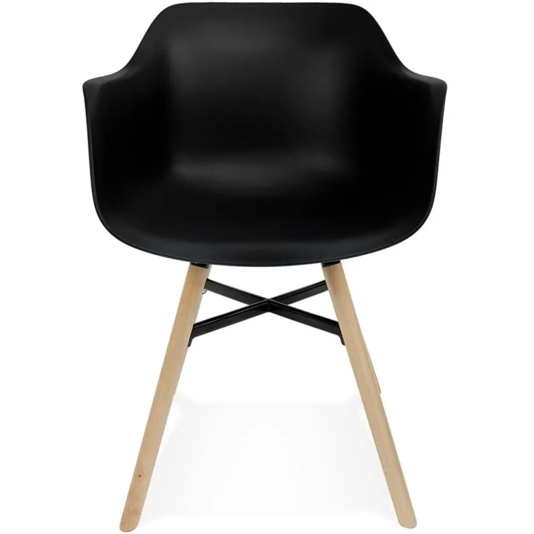 Chaise avec accoudoirs 'MELIS' noire avec pieds en métal et bois naturel