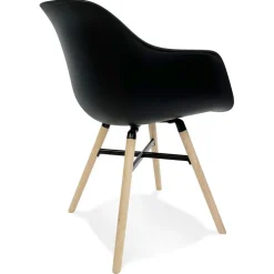 Chaise avec accoudoirs 'MELIS' noire avec pieds en métal et bois naturel