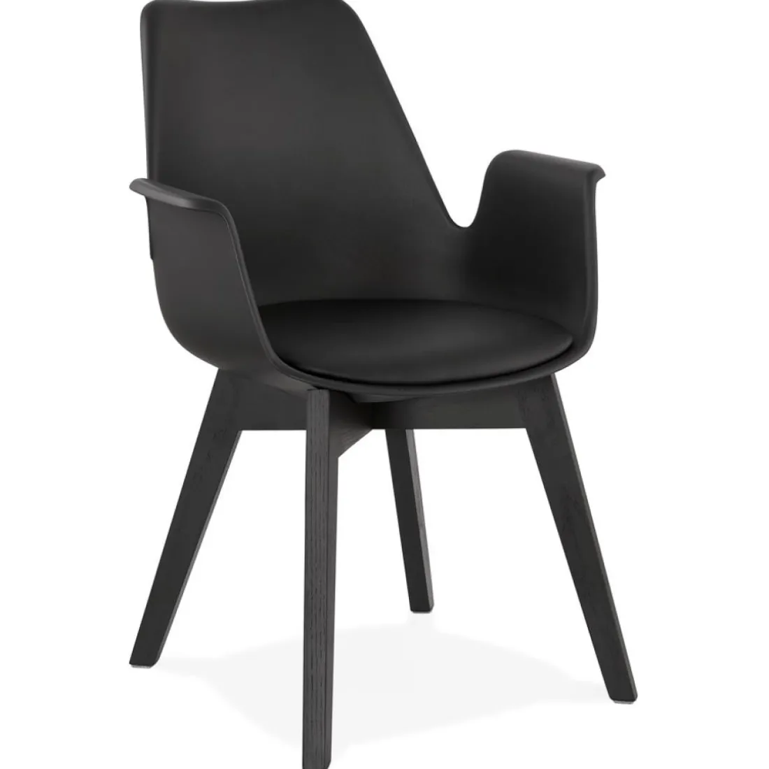 Chaise avec accoudoirs 'MISTRAL' noire avec pieds en bois noir