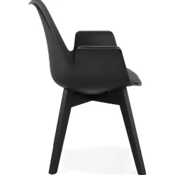 Chaise avec accoudoirs 'MISTRAL' noire avec pieds en bois noir