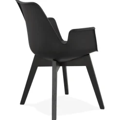 Chaise avec accoudoirs 'MISTRAL' noire avec pieds en bois noir