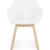 Chaise avec accoudoirs 'MOUTOU' en tissu mouton blanc et pieds en bois naturel