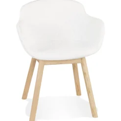 Chaise avec accoudoirs 'MOUTOU' en tissu mouton blanc et pieds en bois naturel